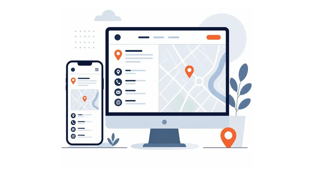 Mobil uyumlu kurumsal web sitesi üzerinde yerel iletişim bilgileri ve harita yerleşimi