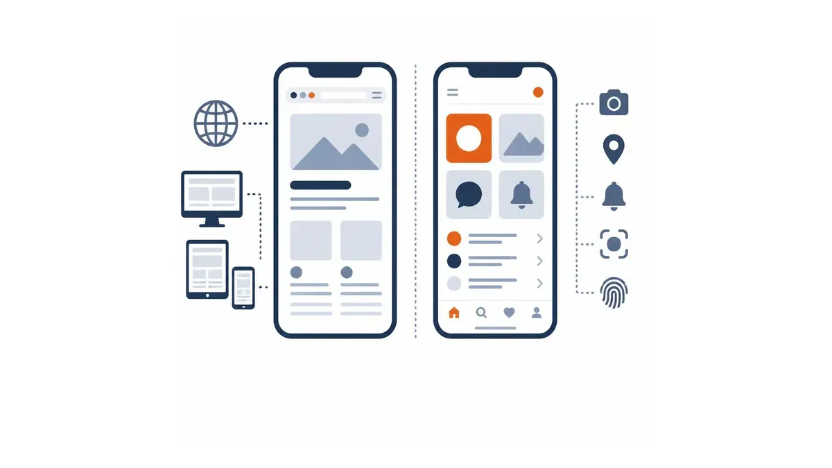 Mobil web sitesi ve özel mobil uygulama özelliklerinin karşılaştırma şeması