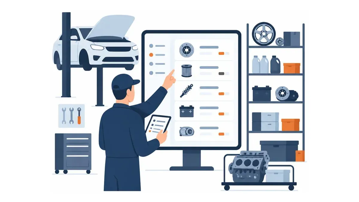 Otomotiv servis merkezinde çoklu depo yedek parça ve iş emri takip ekranı