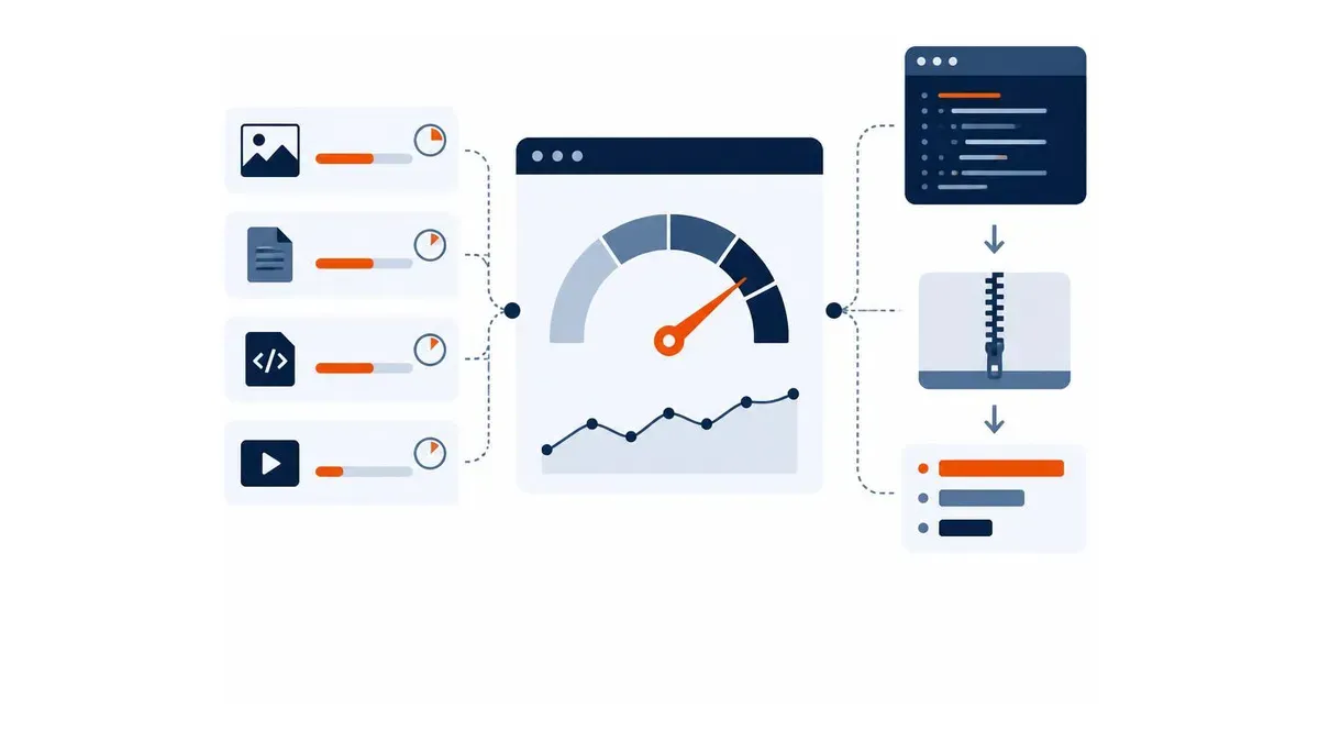 Teknik SEO denetiminde sayfa yükleme süreleri ve kod sıkıştırma analizi şeması